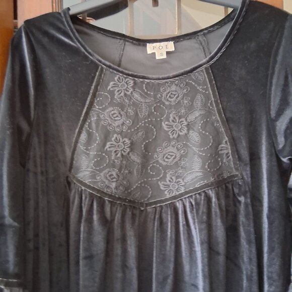 POL Velvet and Lace Boho Baby Doll top blouse sz S  /B1 - Picture 4 of 7